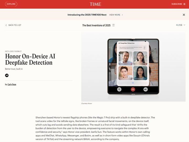 HONOR recibe doble reconocimiento en los premios TIME Best Inventions 2025